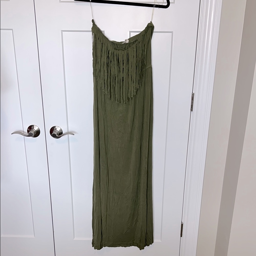 NWOT POL Strapless Fringe Maxi Dress